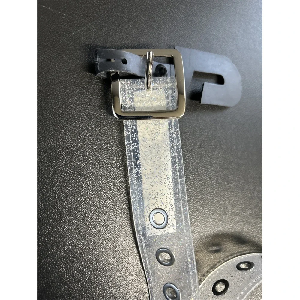 NOBO NWT Women's S/M‎ Clear Belt With Multi Color Glitter Rave Clubbing Goth
